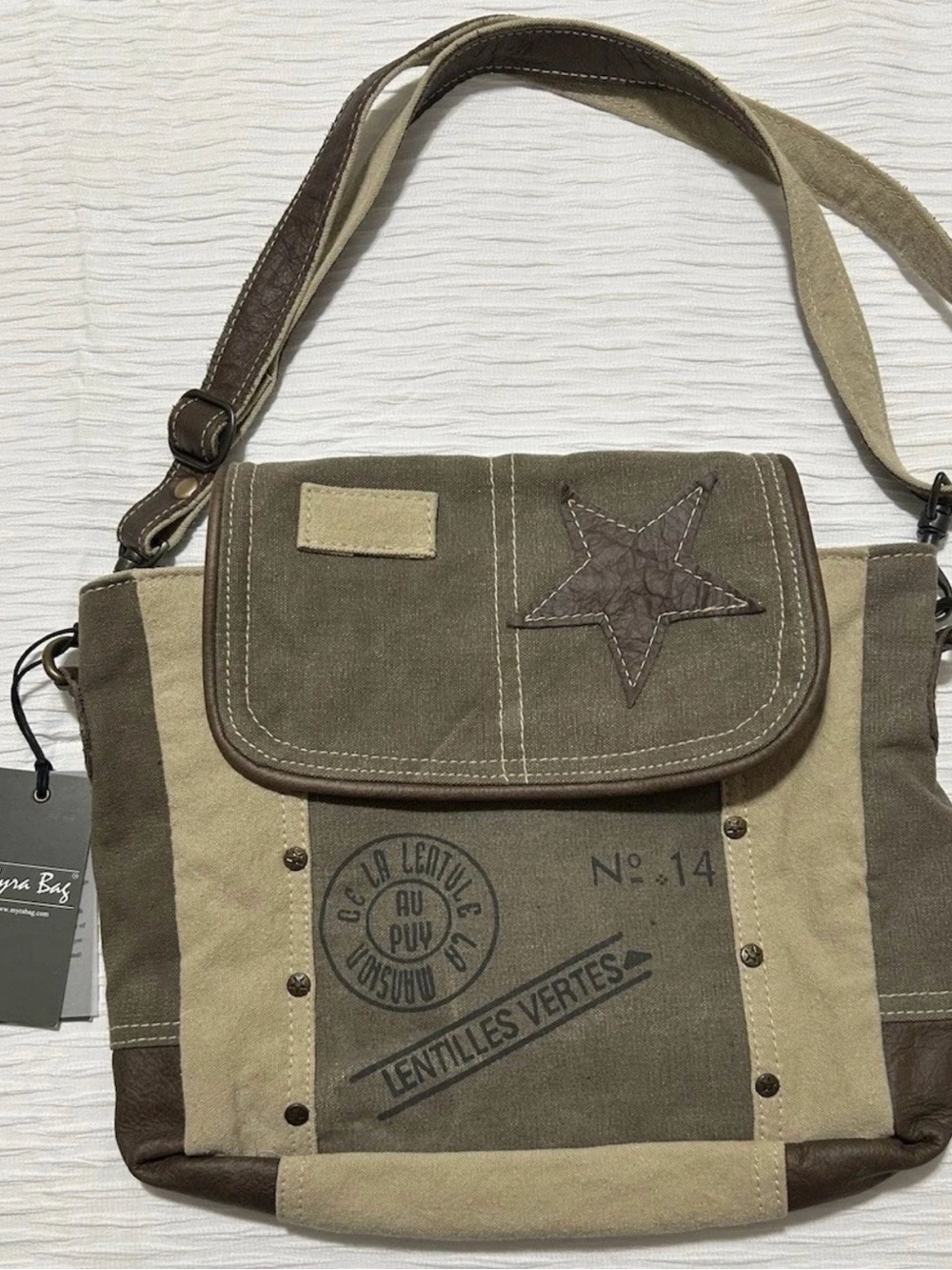 Myra Woman’s Leather Star Shoulder, Pockets Adjustable Brown Postal Bag.